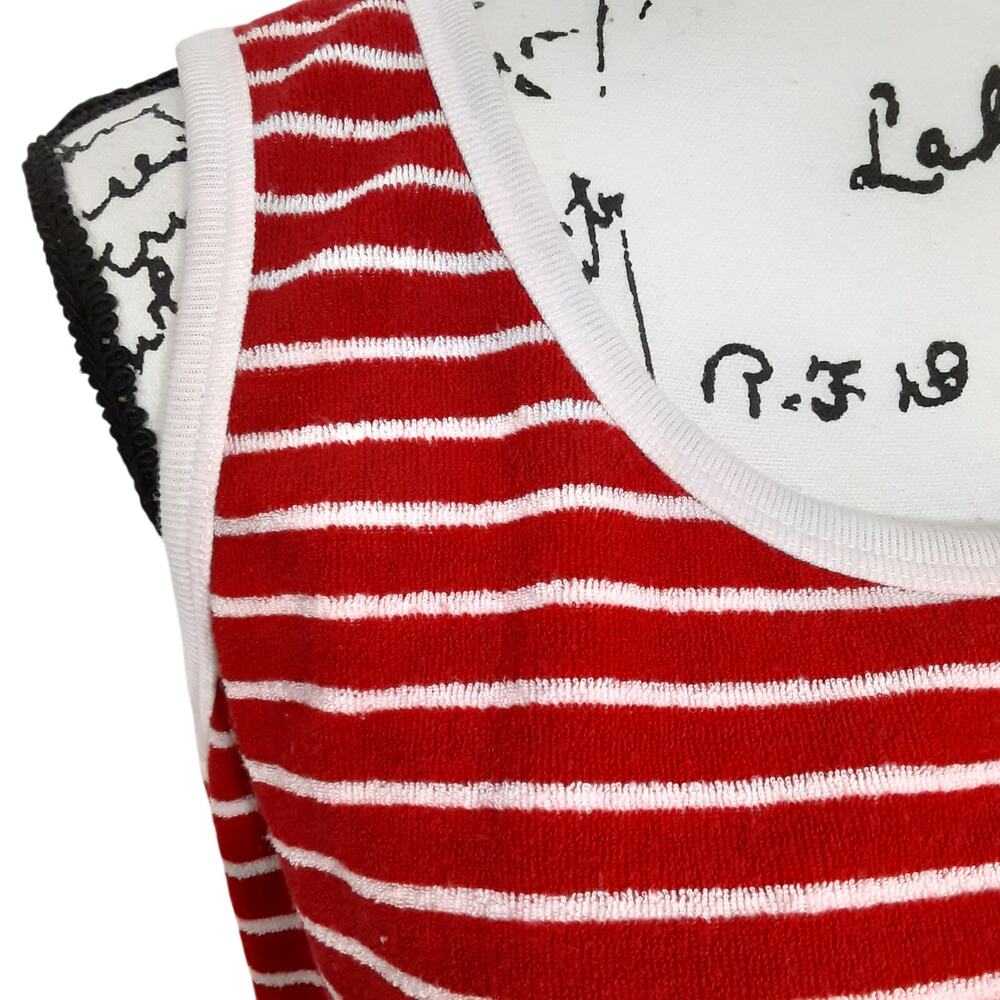 Vintage 90s Tank Top Red White Nautical Stripe Terry Cloth Scoop Neck Womens L - Picture 4 of 8